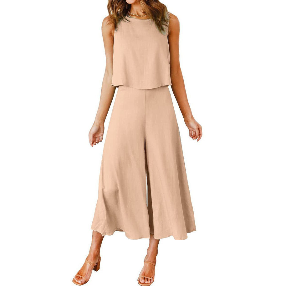 Damen Luftiger Jumpsuit mit schwingendem Bein und ärmellosem Design WW