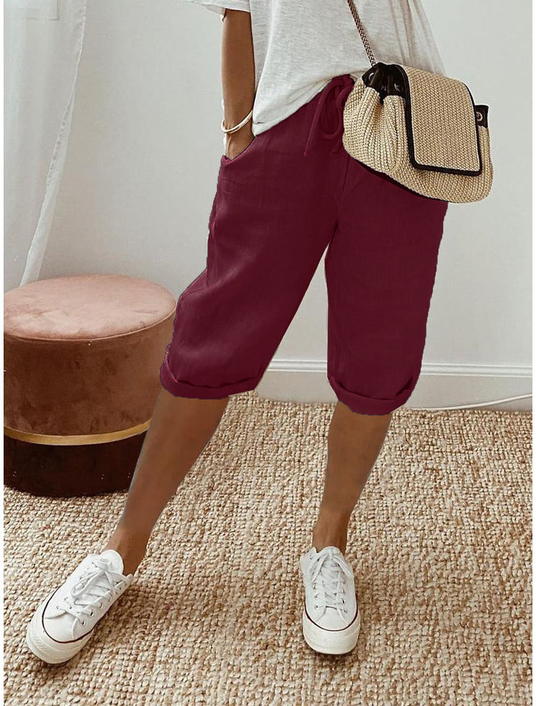 Damen lässige Cropped-Hosen mit Gummi Bund und Taschen WW