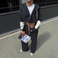 Damen sportliches Set mit cropped Oberteil und weitem Hosen WW