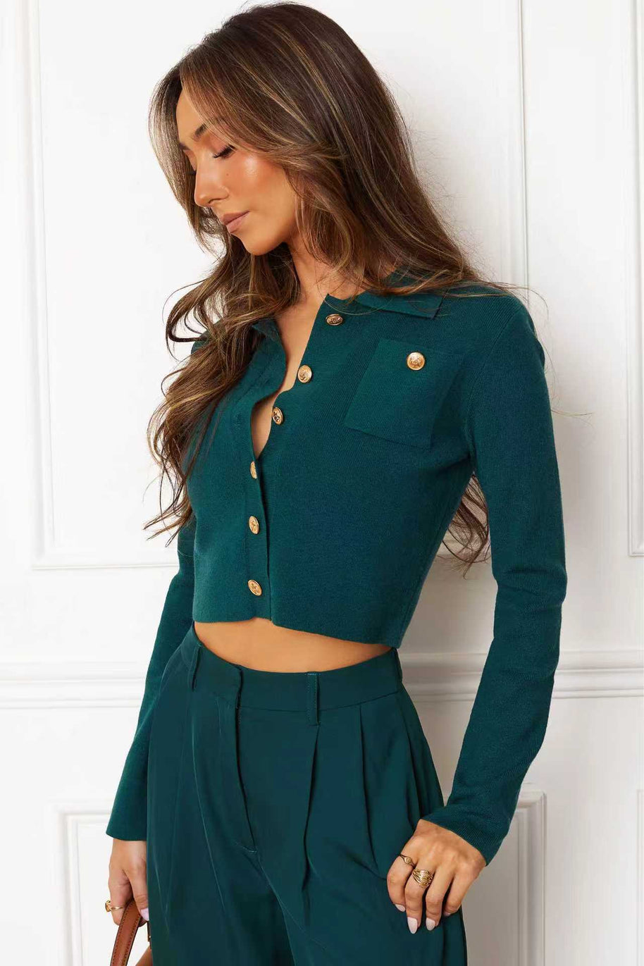 Damen Strickbluse mit eleganten Knopfdetails WW