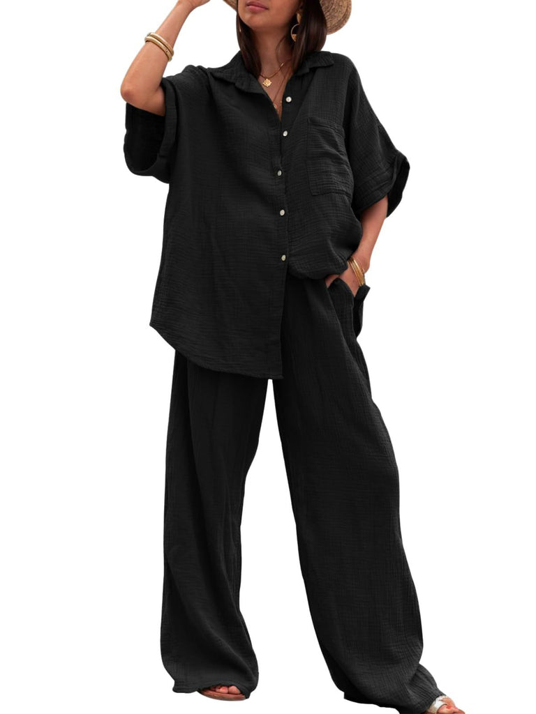 Damen lässiges Set aus oversized Hemd und weiten Hose WW