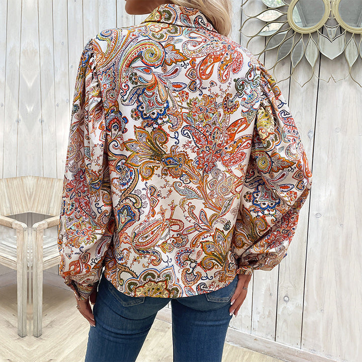 Damen Bluse mit auffälligem Paisleymuster und voluminösen Puffärmeln W&W Mode