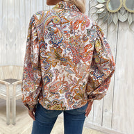 Damen Bluse mit auffälligem Paisleymuster und voluminösen Puffärmeln WW