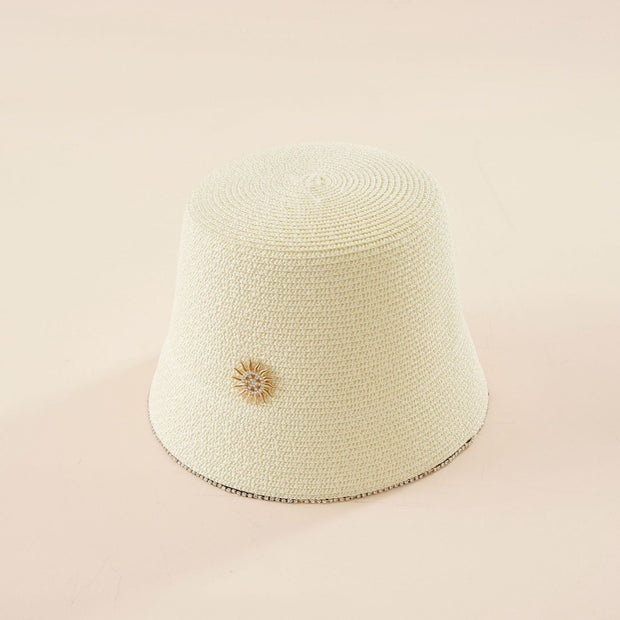 Damen Sommerlicher Strohhut mit dekorativer Blüte WW