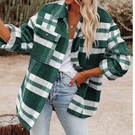 Damen karierte Flanelljacke mit lässigem Schnitt und aufgesetzten Taschen WW