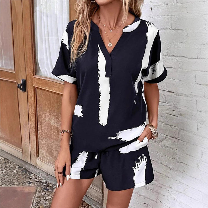 Damen lässiger Kurzanzug mit modernem V-Ausschnitt und stylishen Pockets W&W Mode