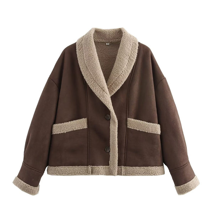 Damen kuschelige Oversized-Jacke mit weichem Innenfutter und eleganter Knopfleiste W&W Mode