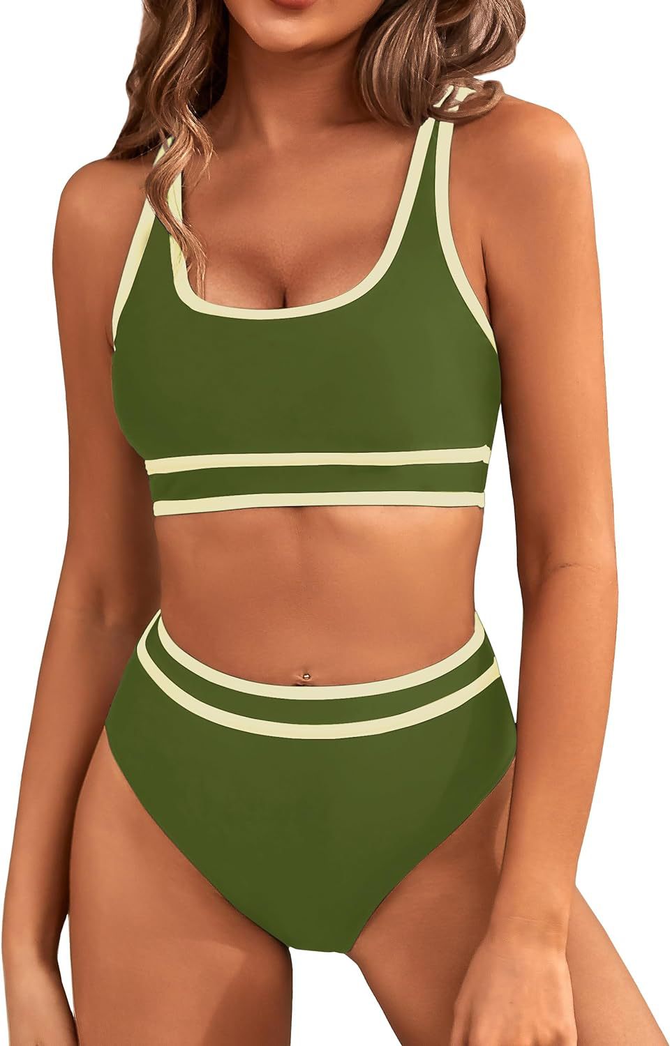 Damen Sportliches Bikini-Set mit breiten Trägern und hohem Schnitt WW