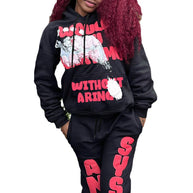 Damen Sportliches Sweatpants und Hoodie Set mit auffälligem Schriftzug WW