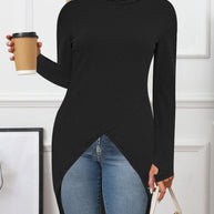 Damen asymmetrisches Langarmtop mit modischem Wickeldesign WW