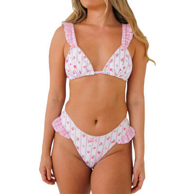 Damen Rüschen Blumenmuster Bikini Set WW