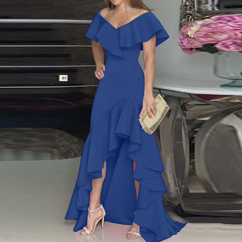Damen Abendkleid mit asymmetrischem Rüschensaum WW
