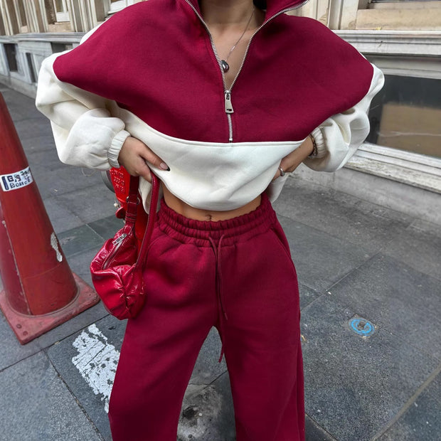 Damen Relaxed-Fit Sweatshirt und komfortable Sporthose Set WW