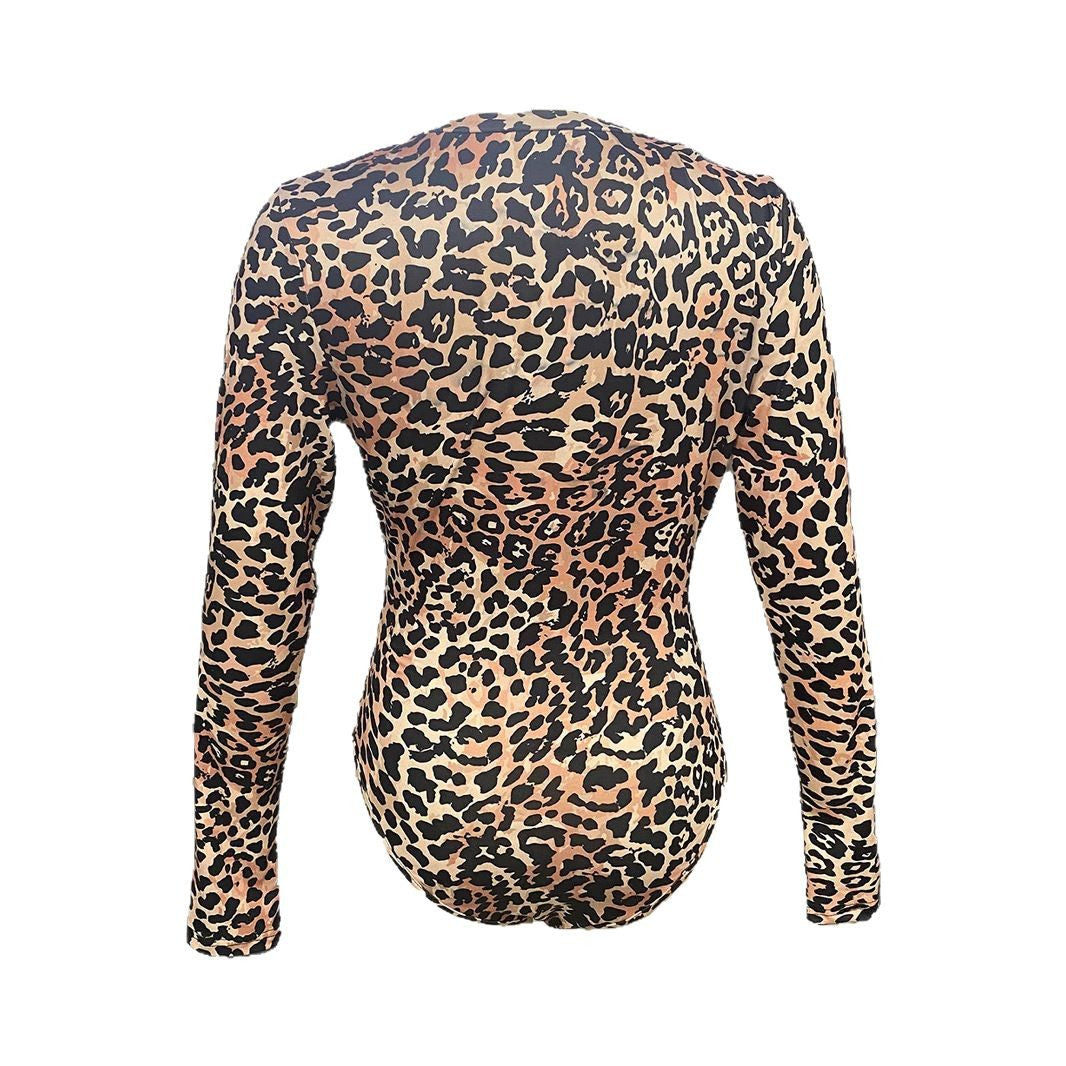 Damen Langarm Body mit aufregendem Leopardenmuster WW