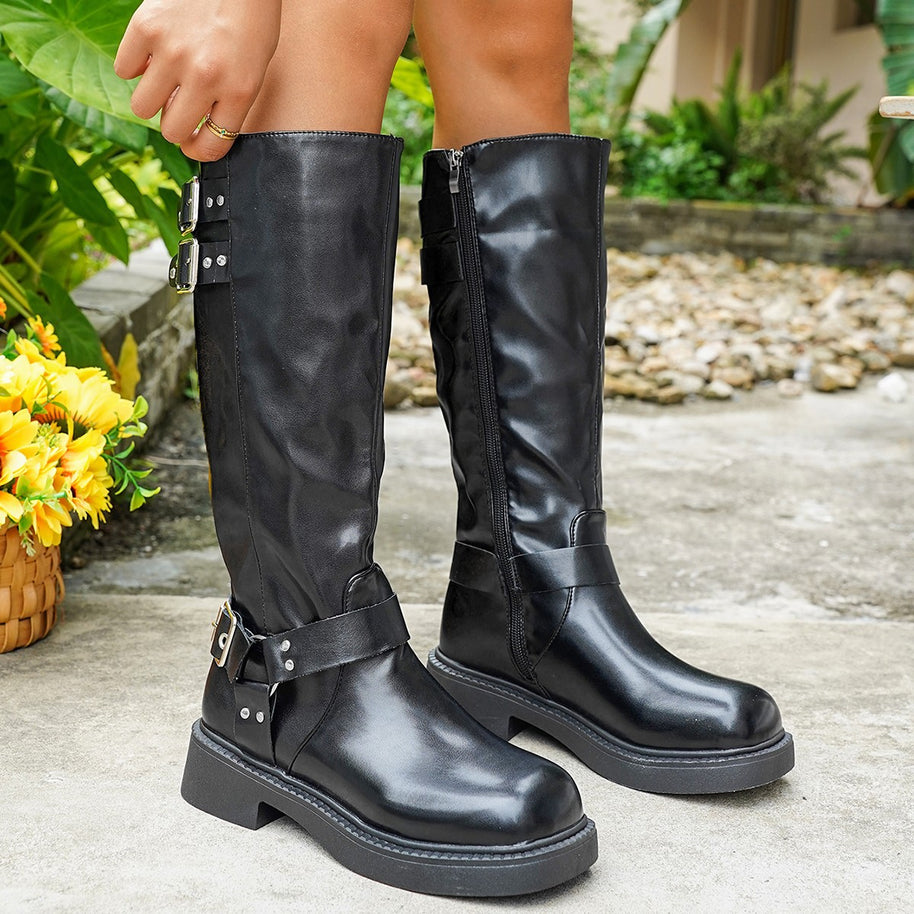 Damen Stiefel mit modischen Schnallen-Details und strapazierfähigem Obermaterial WW