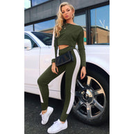 Damen Sportanzug mit modischem Off-Shoulder Sweatshirt und enganliegenden Leggings WW