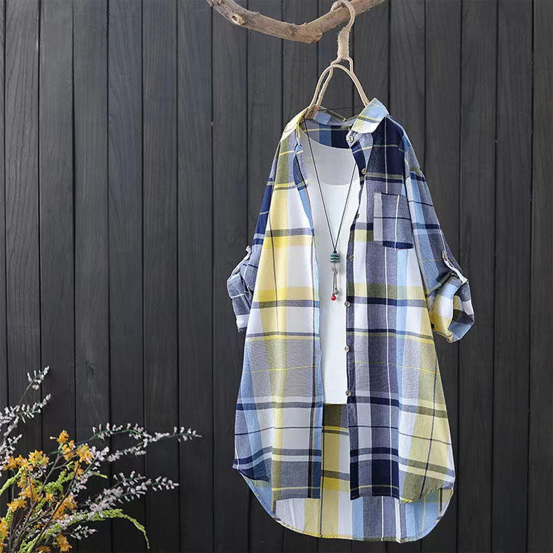Damen Karobluse im lässigen Schnitt mit knöpfbaren Ärmeln und praktischen Taschen WW