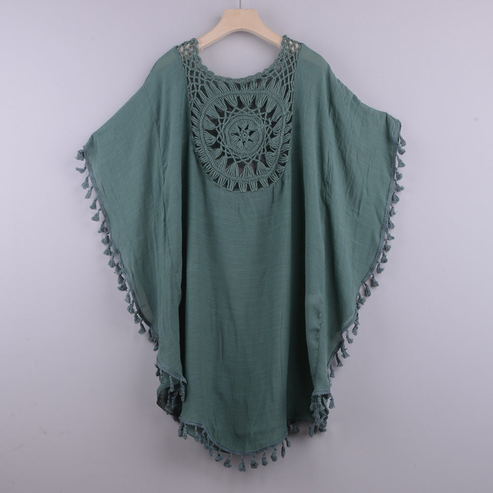 Damen Strandtunika mit gehäkeltem Detail und Quasten WW
