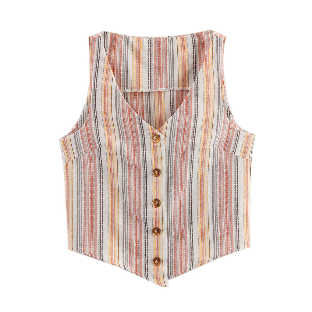 Damen ärmellose Bluse mit V-Ausschnitt und stilvollem Streifenmuster WW