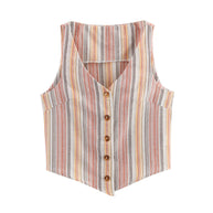 Damen ärmellose Bluse mit V-Ausschnitt und stilvollem Streifenmuster WW