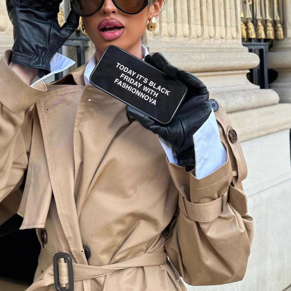 Damen stilvolle Trenchcoat mit praktischen Taschen und Gürtel WW