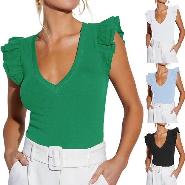Damen ärmelloses Oberteil mit Rüschen und V-Ausschnitt WW