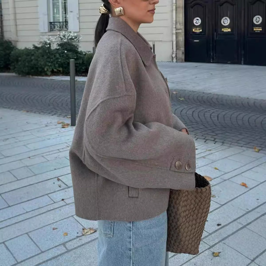 Damen Modische Oversized-Wolljacke mit Knopfdetails und weitem Schnitt WW