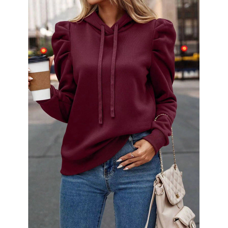 Damen bequemer Kapuzenpullover mit Puffärmeln und gemütlichem Schnitt WW