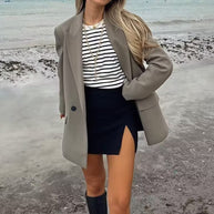 Damen stilvolle Blazerjacke mit doppelter Knopfleiste und breiten Revers WW