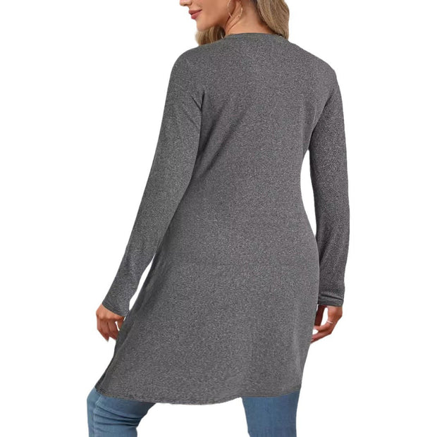 Damen asymmetrisches Long-Tunika Oberteil mit raffiniertem Wickeldesign WW
