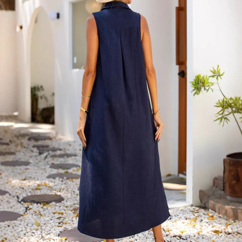 Damen ärmelloses Maxikleid mit tiefem V-Ausschnitt und seitlichen Schlitzen WW