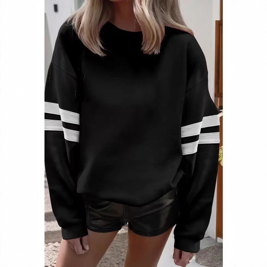 Damen Sportlicher Oversized Pullover mit Streifenakzenten und lässigem Schnitt WW