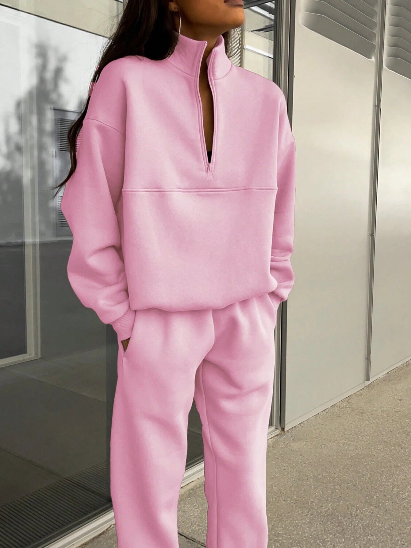 Damen entspannter Oversized Pullover mit halbem Reißverschluss und bequemen Bündchen WW