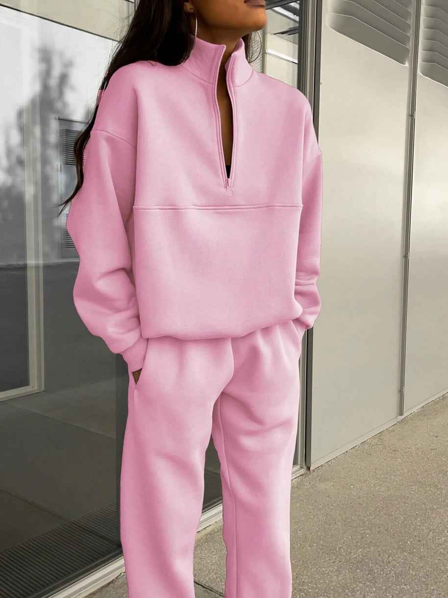 Damen entspannter Oversized Pullover mit halbem Reißverschluss und bequemen Bündchen WW
