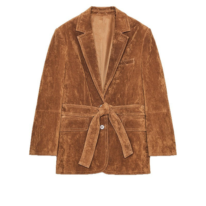 Damen Samt Blazerjacke mit Gürtel und eleganter Passform WW