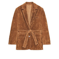 Damen Samt Blazerjacke mit Gürtel und eleganter Passform WW