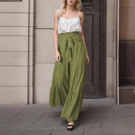 Damen weite High-Waist Hose mit eleganten Falten und Bindegürtel WW