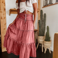 Damen Baumwollrock mit voluminösem Stufen-Design und modischem Knopfdetail WW