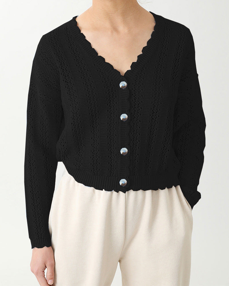 Damen Strickcardigan mit femininer Rüsche und Knopfdetails WW