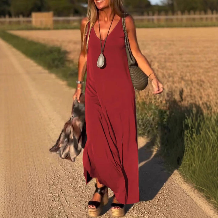 Damen Maxikleid mit eleganter V-Form und qualitativ hochwertigem Obermaterial W&W Mode