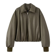 Damen Steppjacke aus Kunstleder mit hohem Kragen und elastischem Bündchen WW