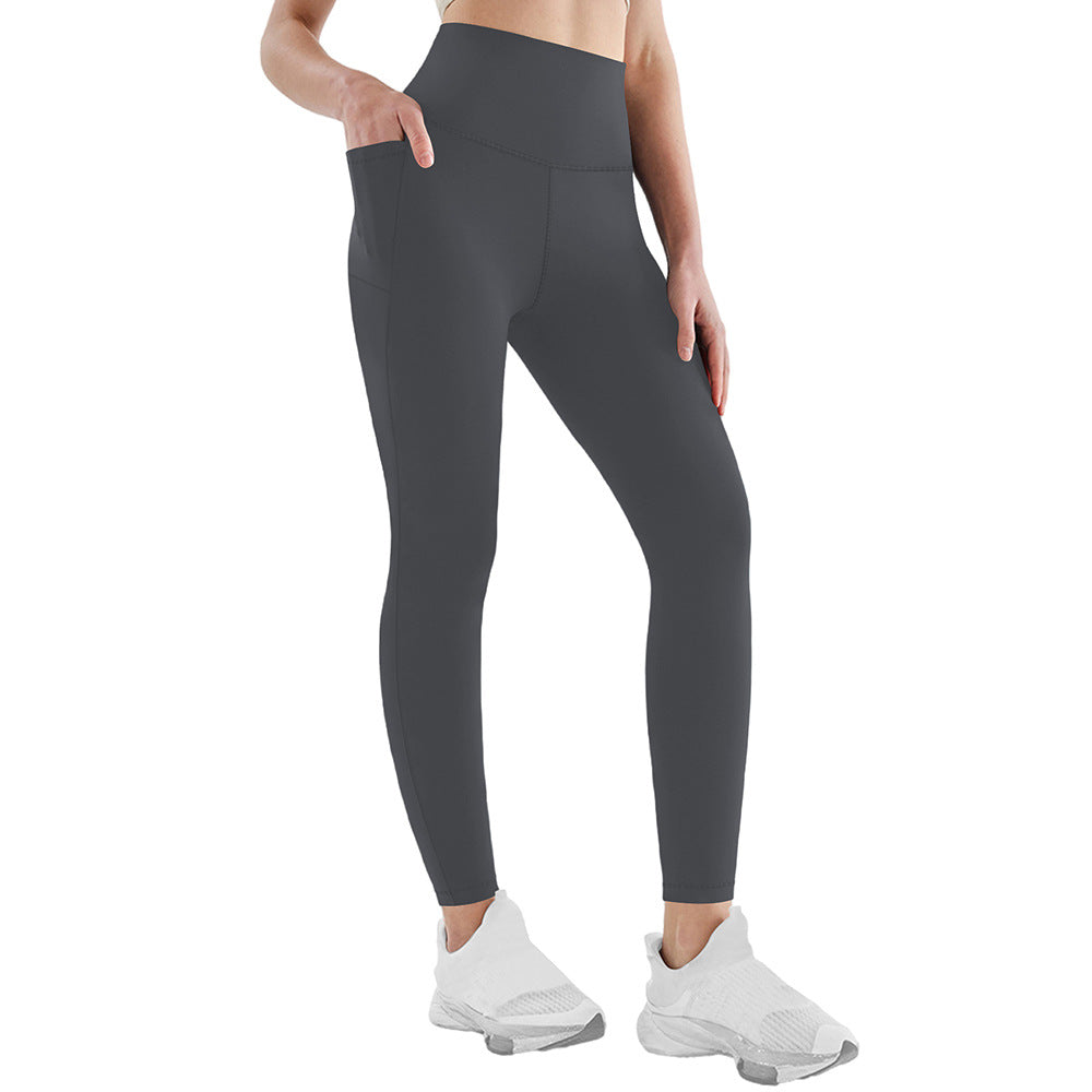 Damen Athletische Stretch-Leggings mit hoher Taille und seitlichen Taschen WW