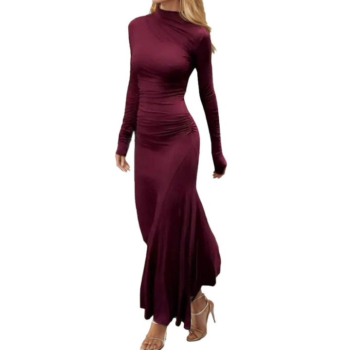 Damen Maxikleid mit langem Arm und raffiniertem Drapierungseffekt W&W Mode