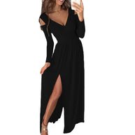 Damen elegantes Wickelkleid mit Cut-Out-Ärmeln und hohem Schlitz WW
