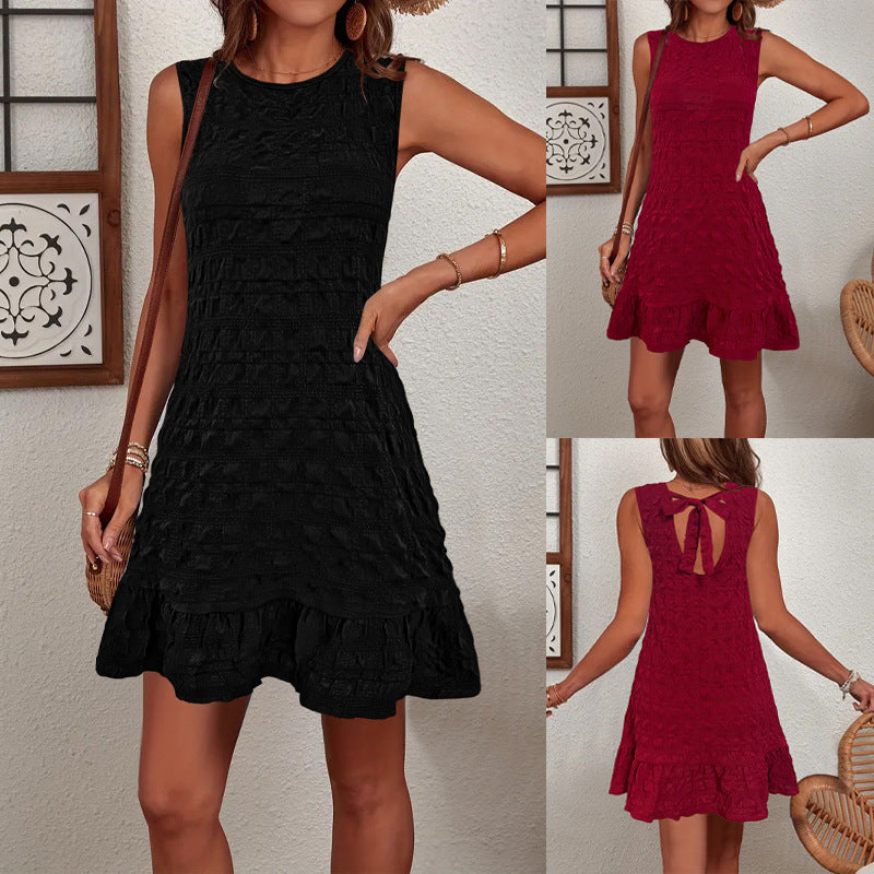 Damen ärmelloses Sommerkleid aus strukturiertem Material mit frischem Saum WW