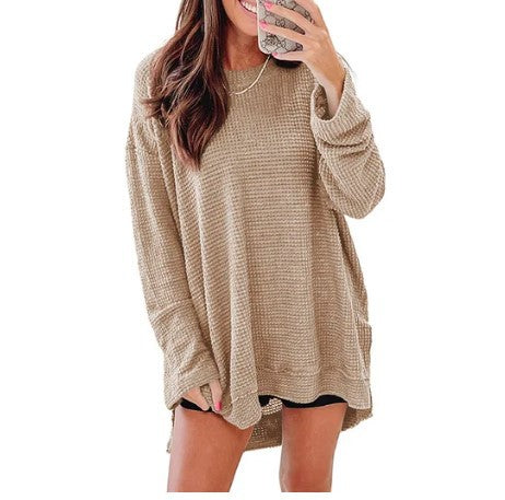 Damen Bequem Überdimensionierter Texturierter Pullover Sweater WW