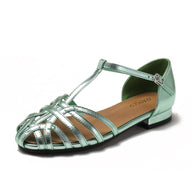 Damen Ballerinas mit verstellbarem Riemen und elegantem Metallic-Finish WW