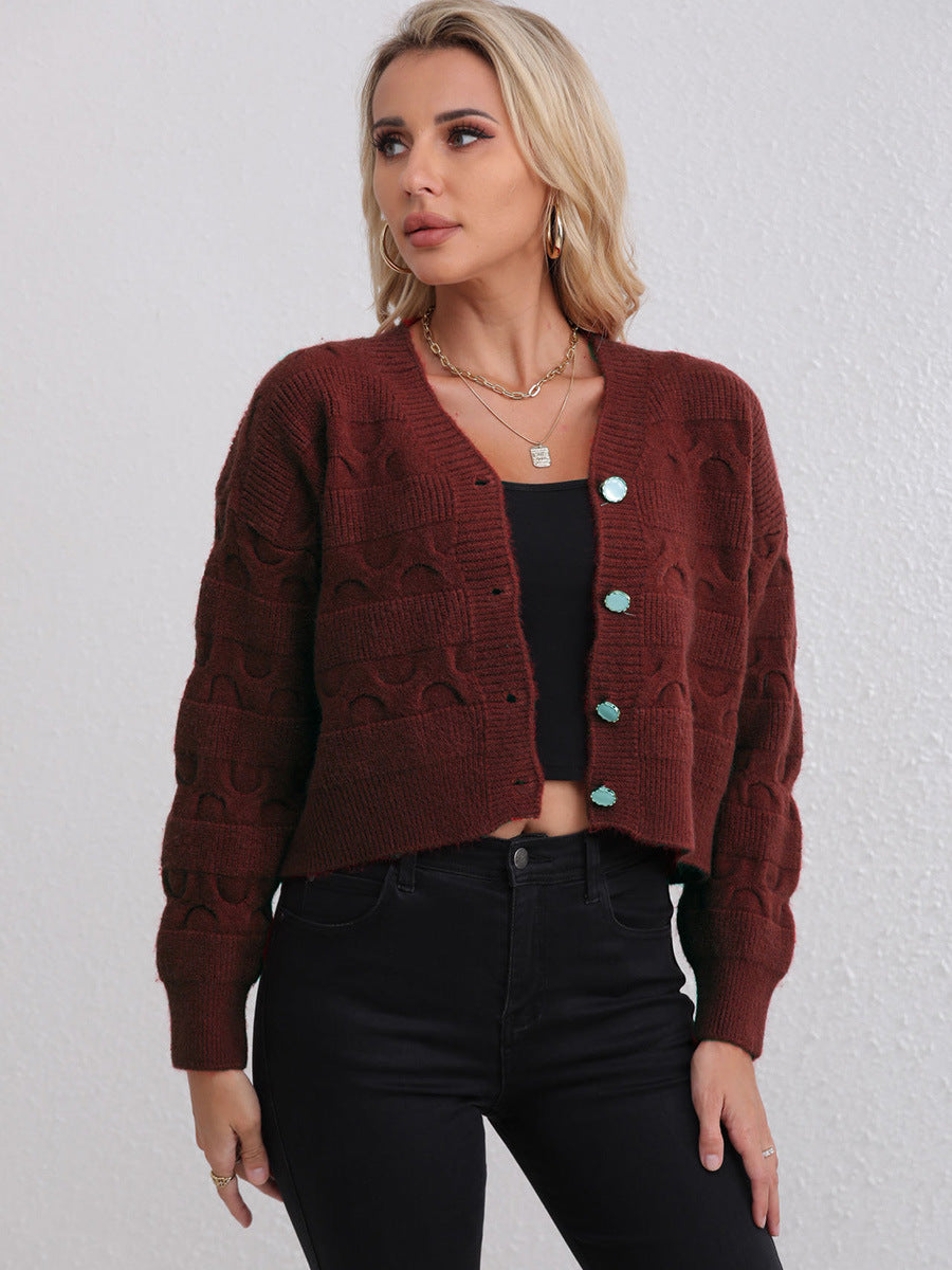 Damen Strickjacke mit strukturiertem Muster und modischen Knöpfen WW