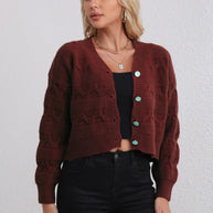Damen Strickjacke mit strukturiertem Muster und modischen Knöpfen WW