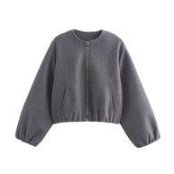 Damen bequeme und stylische Bomberjacke mit hohem Kragen und seitlichen Taschen WW